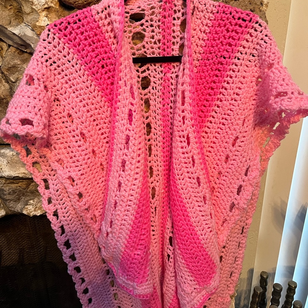 Hand crafted, beautiful pink sweater shawl